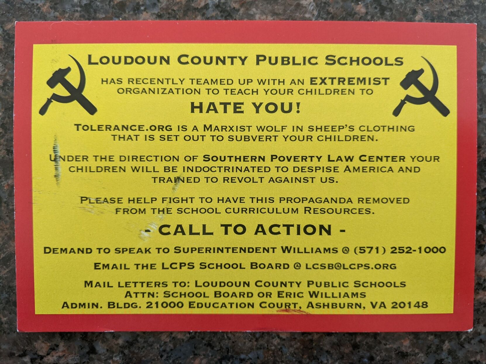 'Concerned Parents' postcard